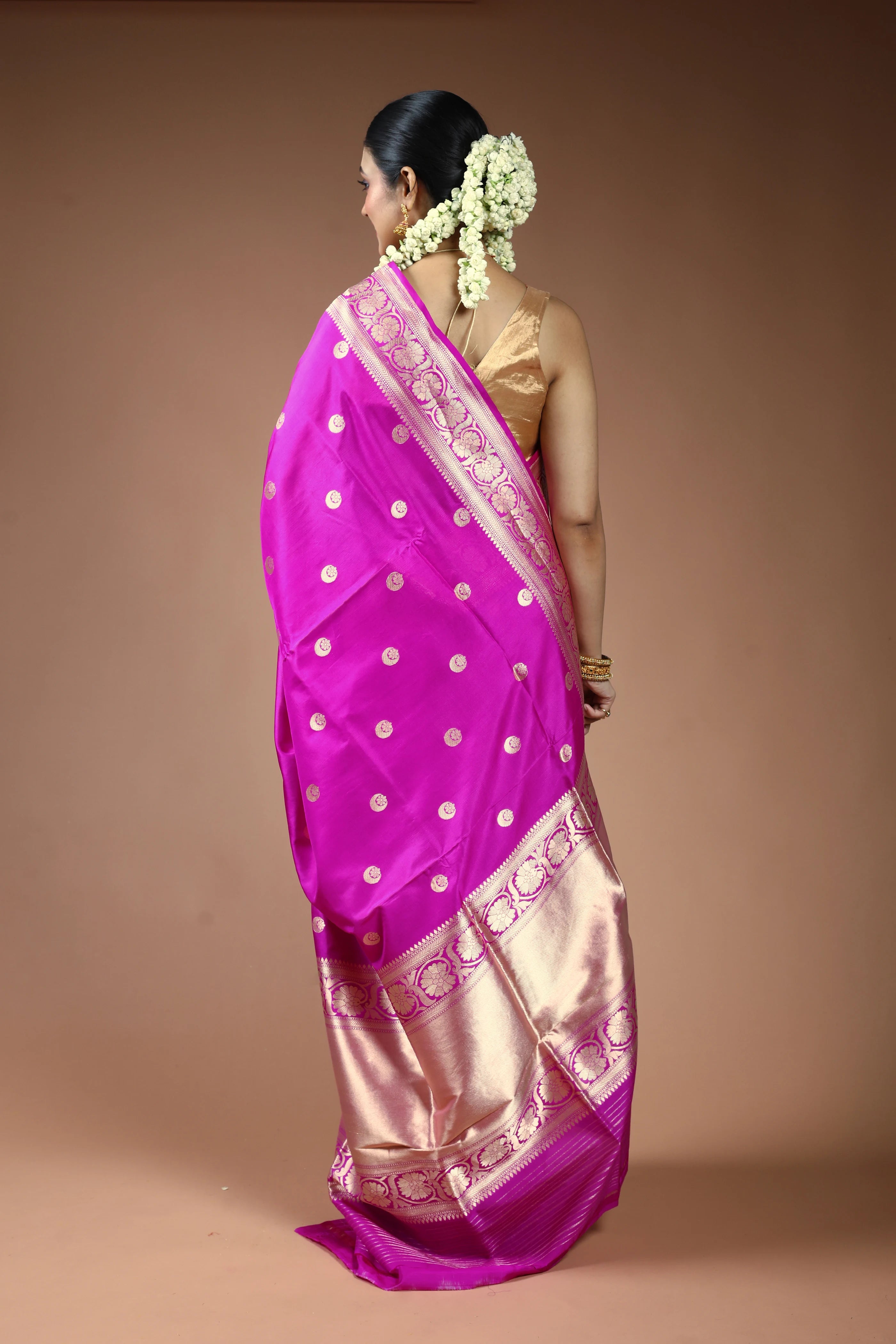Magenta Pink Katan Silk Banarasi Saree with Blouse Piece