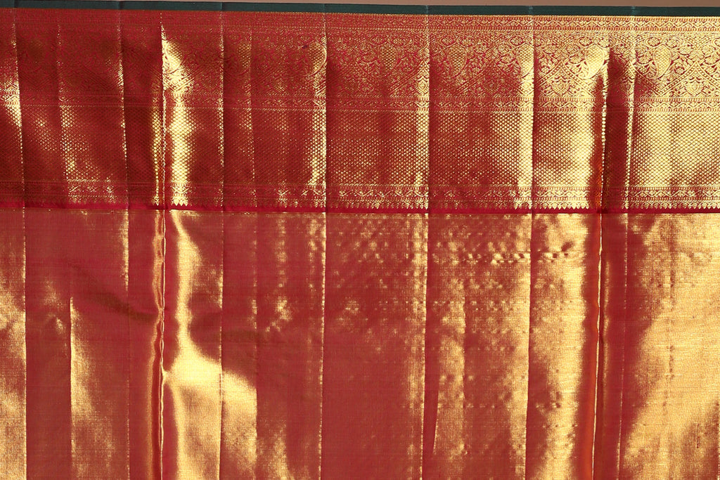Golden and Maroon Border Tissue Kanjivaram Saree with Blouse Piece