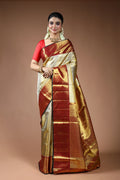 Golden and Maroon Border Tissue Kanjivaram Saree with Blouse Piece