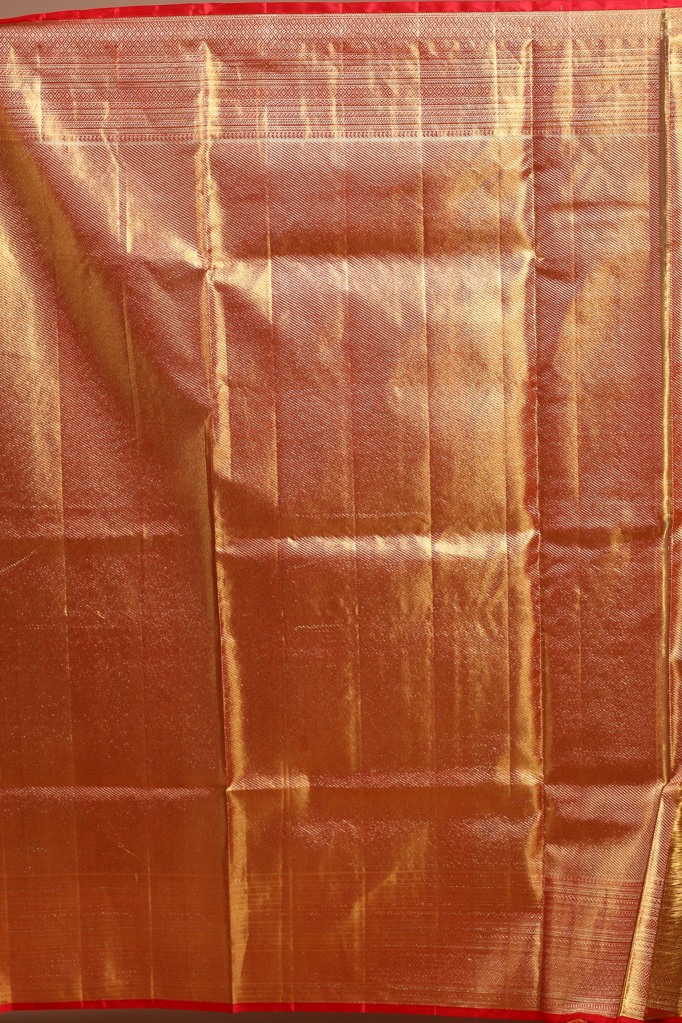 Rust Orange Silk Tissue Kanjivaram Saree with Blouse Piece