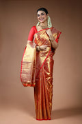 Rust Orange Silk Tissue Kanjivaram Saree with Blouse Piece