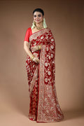 Reddis Maroon Georgette Banarasi Saree with Blouse Piece