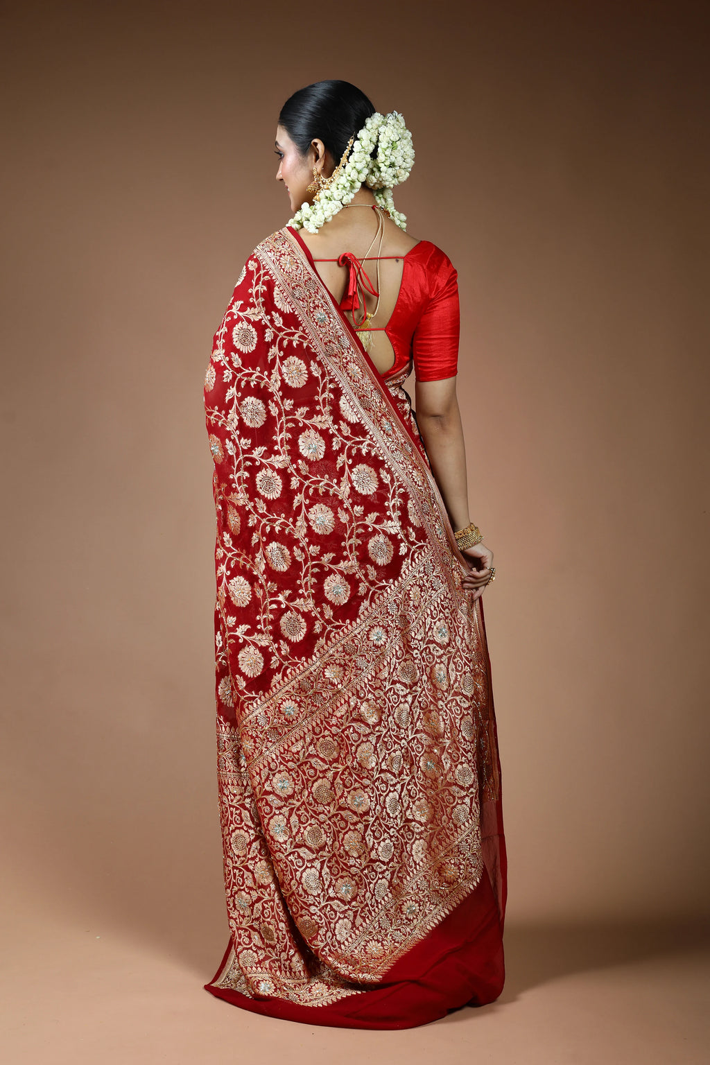 Reddis Maroon Georgette Banarasi Saree with Blouse Piece