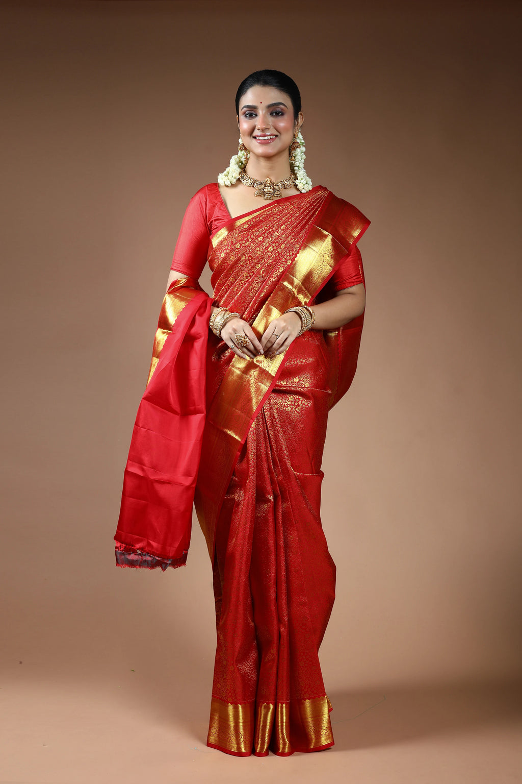 Red Silk Kanjivaram Saree with Blouse Piece