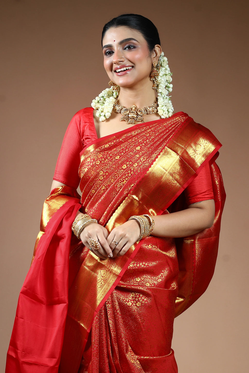 Red Silk Kanjivaram Saree with Blouse Piece