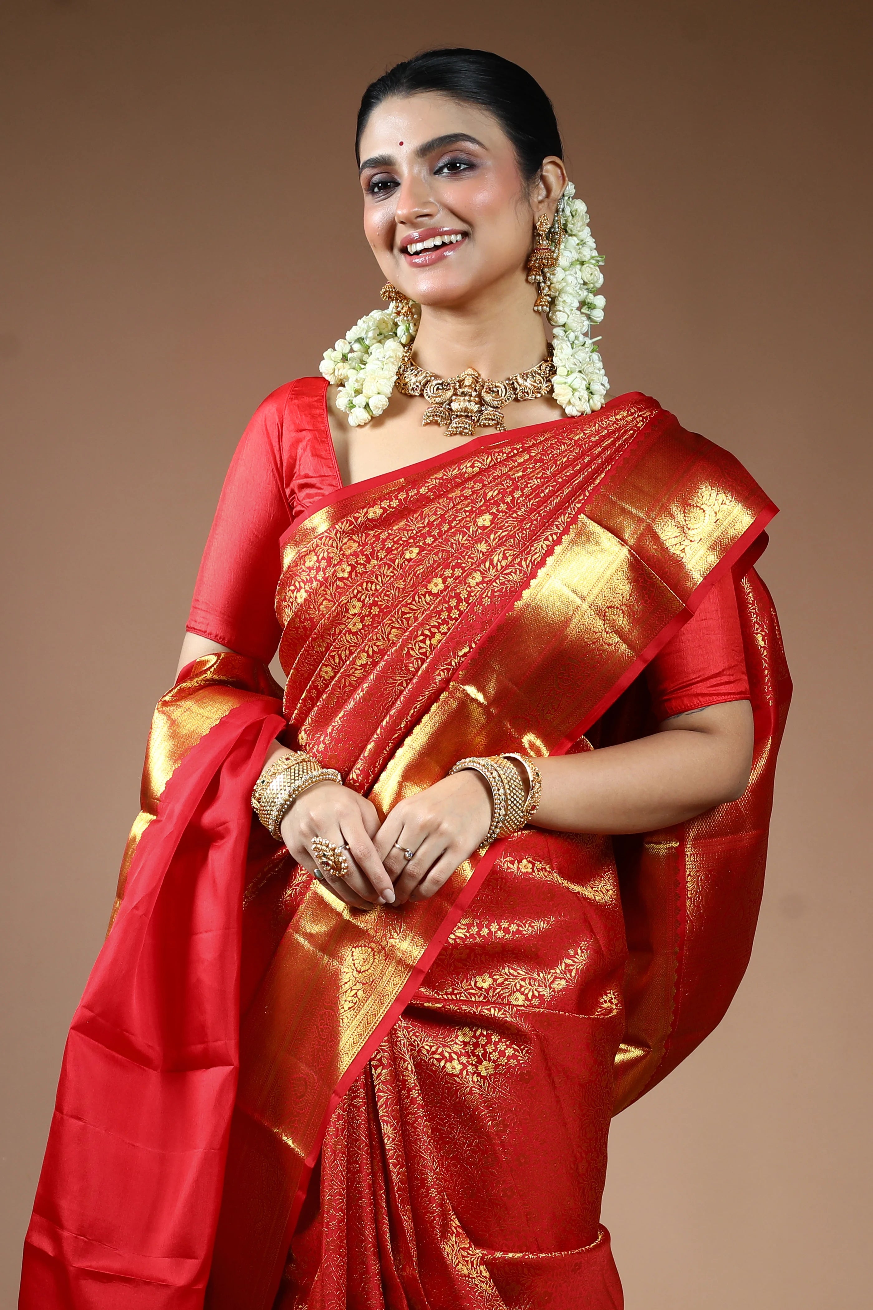 Red Silk Kanjivaram Saree with Blouse Piece
