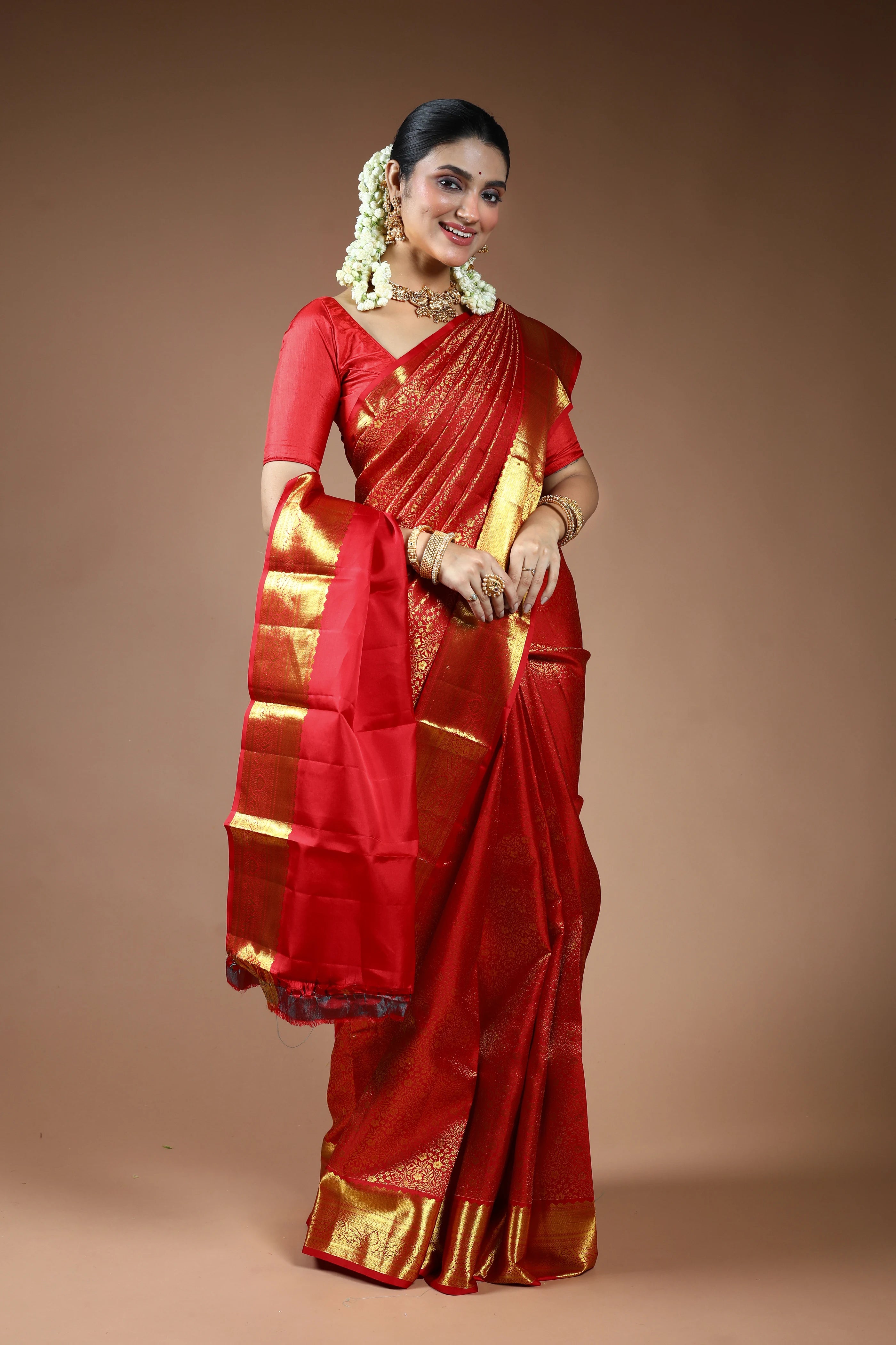 Red Silk Kanjivaram Saree with Blouse Piece