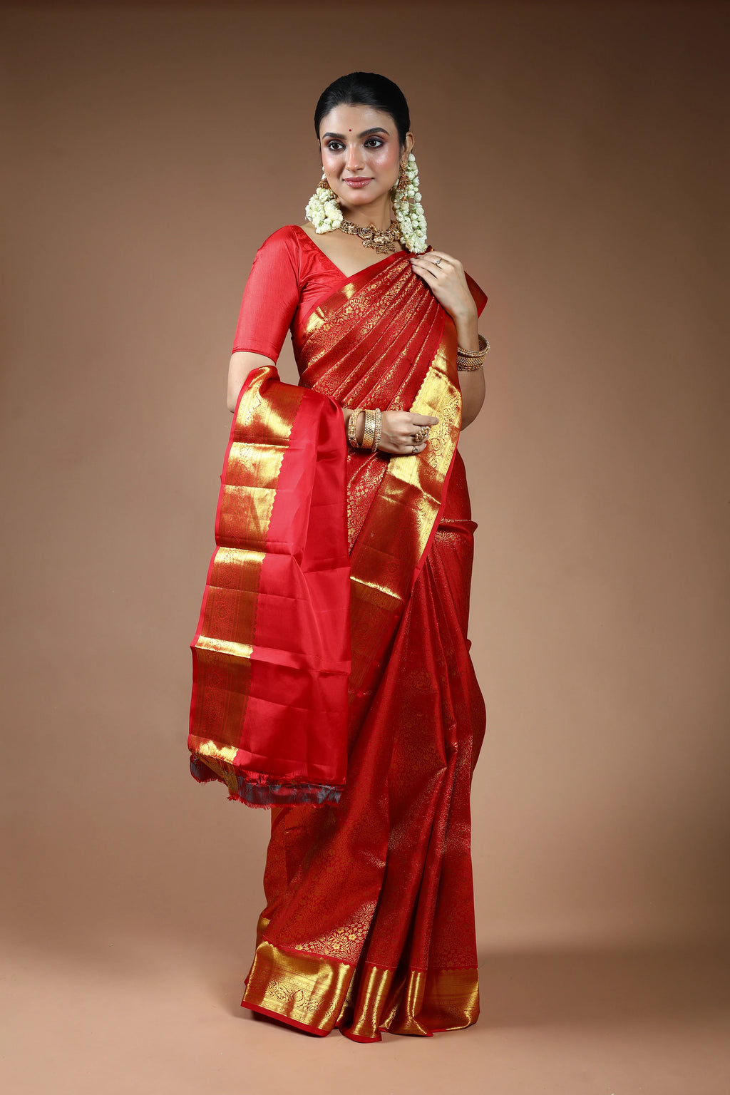 Red Silk Kanjivaram Saree with Blouse Piece