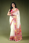 White Resham Check Embroidery Saree with Blouse Piece