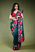 Bottle Green Semi Silk Saree with Blouse Piece