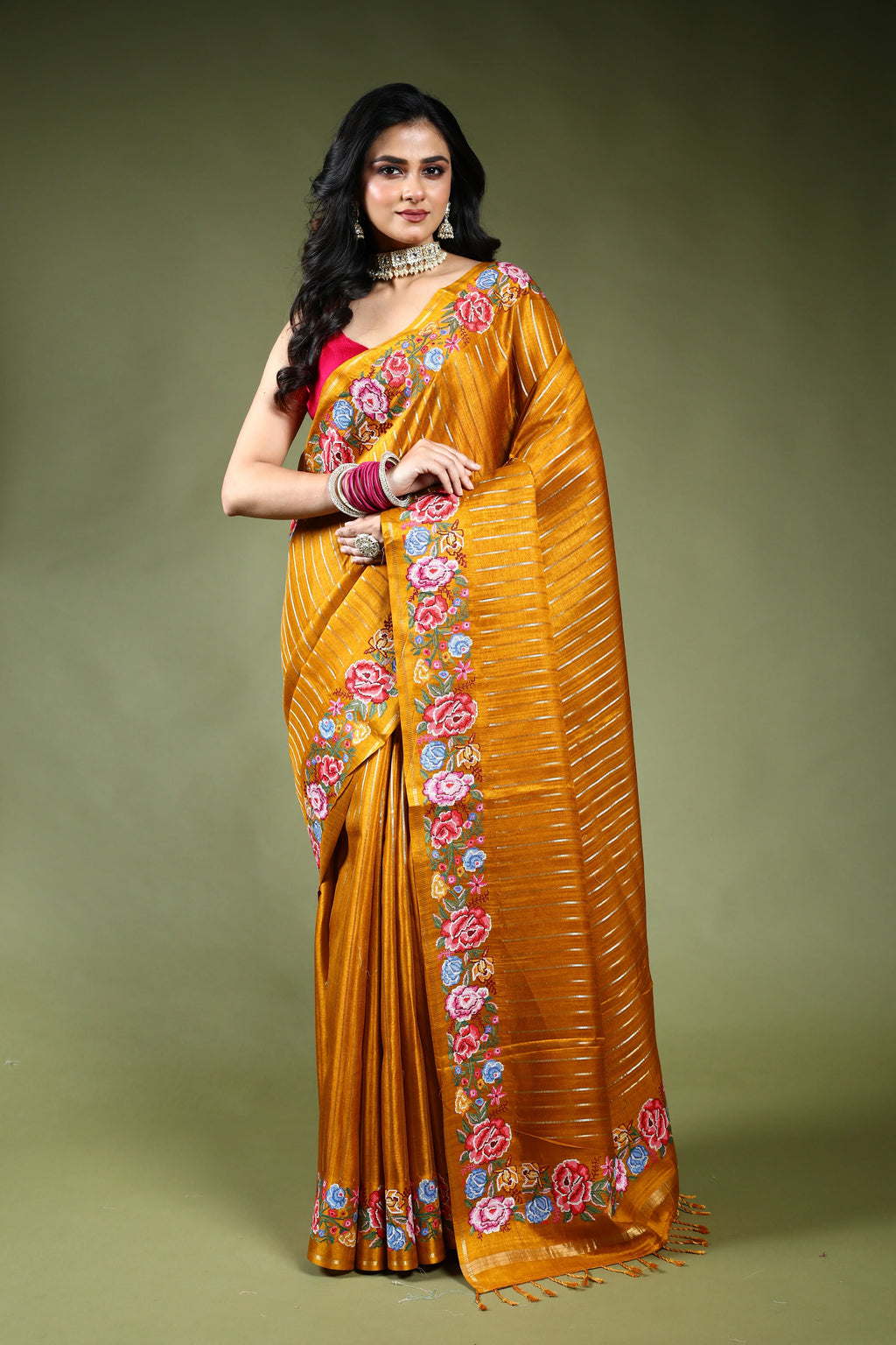 Mustard Yellow Semi Tussar Saree with Blouse Piece