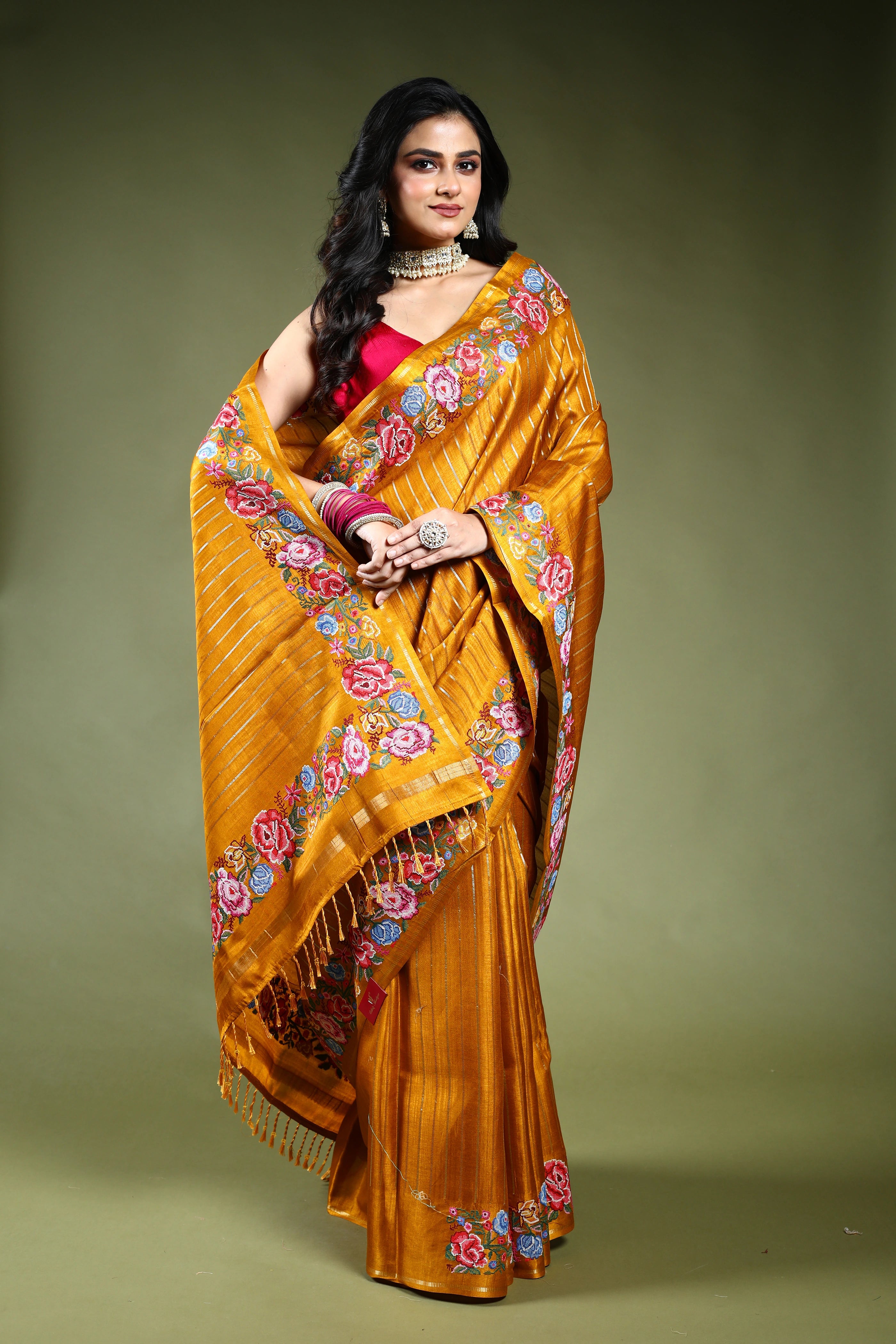 Mustard Yellow Semi Tussar Saree with Blouse Piece