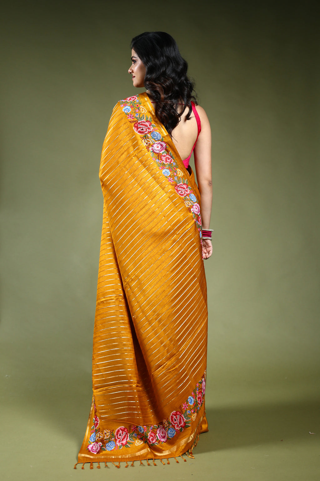 Mustard Yellow Semi Tussar Saree with Blouse Piece