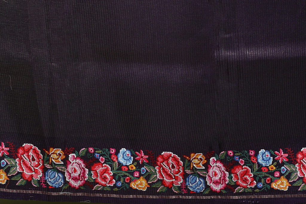 Dark Purple Semi Tussar Saree with Blouse Piece