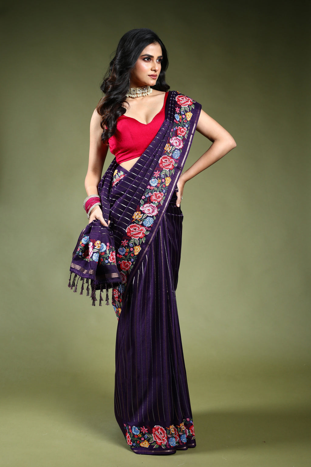 Dark Purple Semi Tussar Saree with Blouse Piece