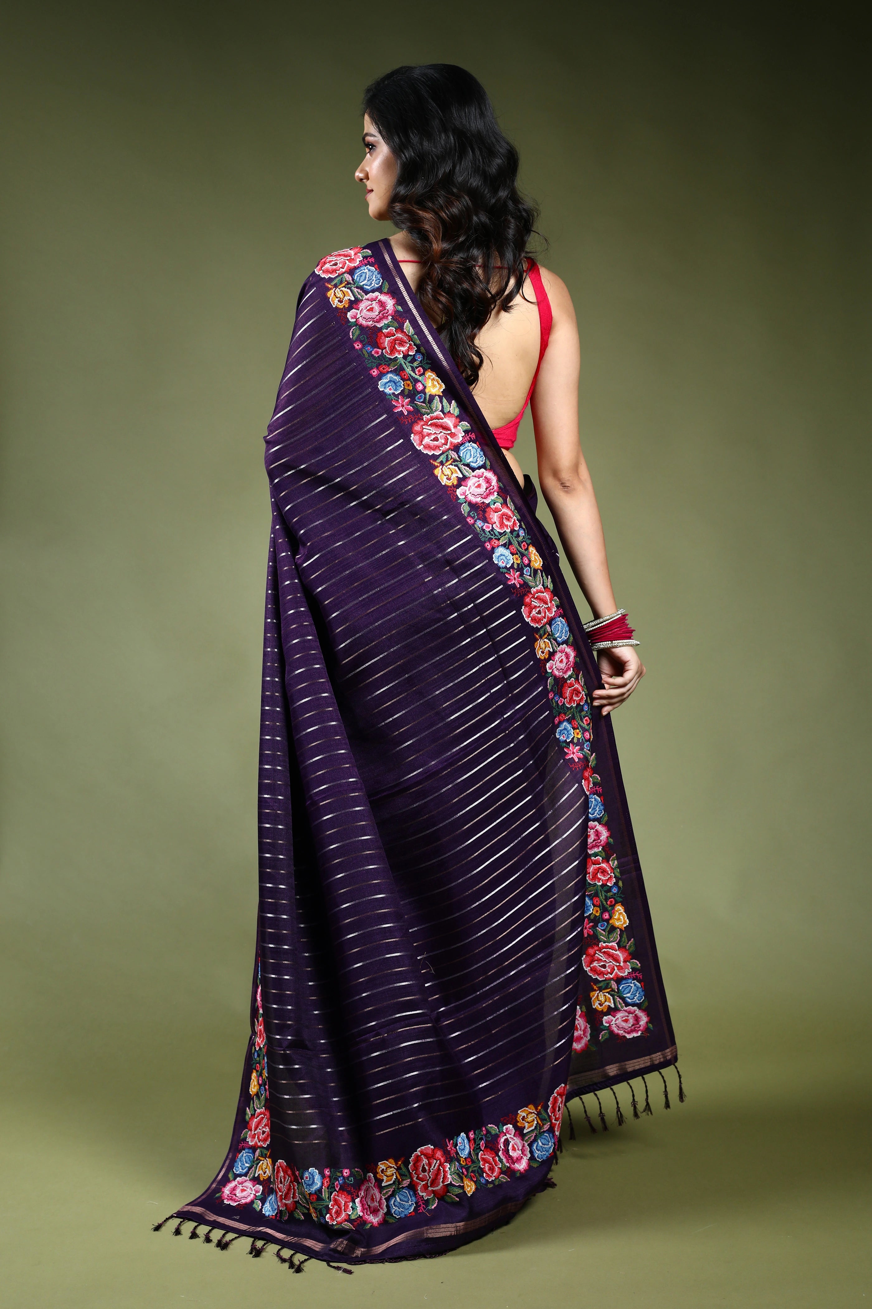 Dark Purple Semi Tussar Saree with Blouse Piece