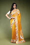 Mustard Yellow Semi Tussar Parsi Saree with Blouse Piece