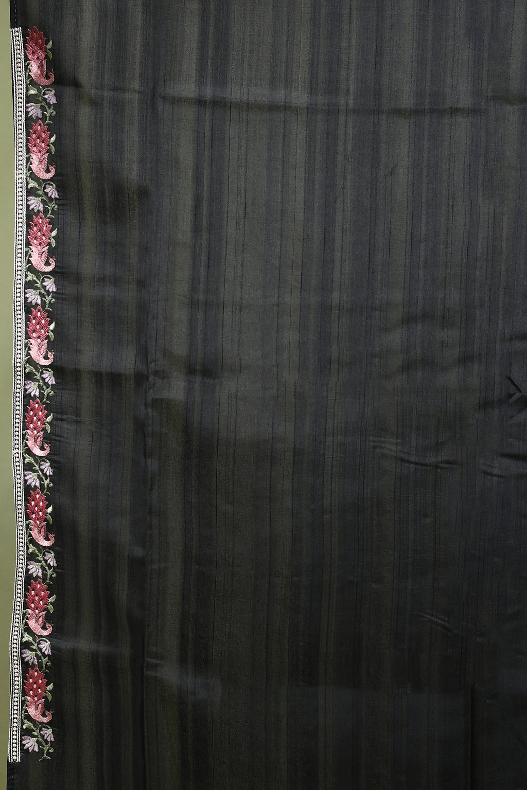 Black Semi Tussar Embroidery Saree with Blouse Piece