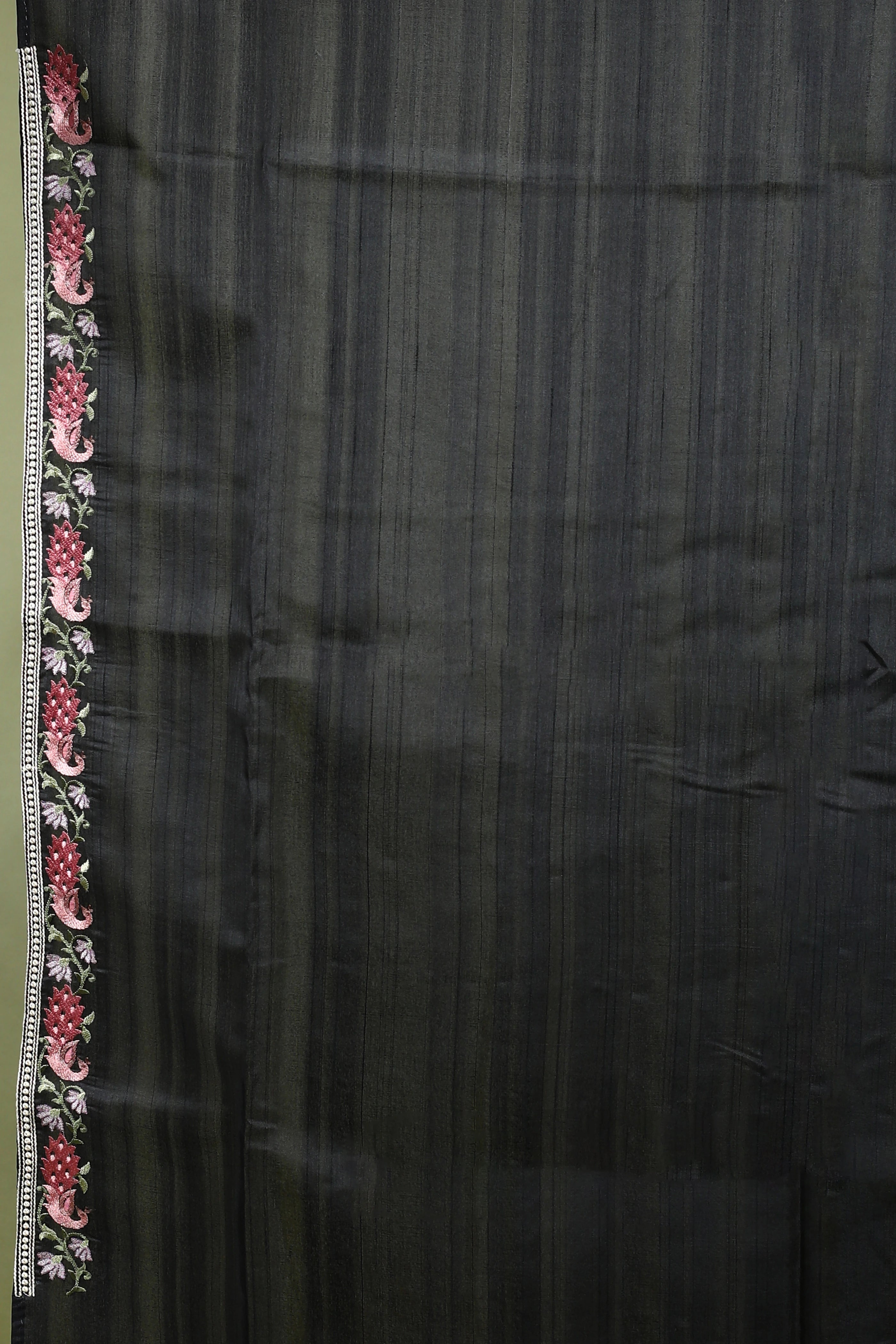Black Semi Tussar Embroidery Saree with Blouse Piece