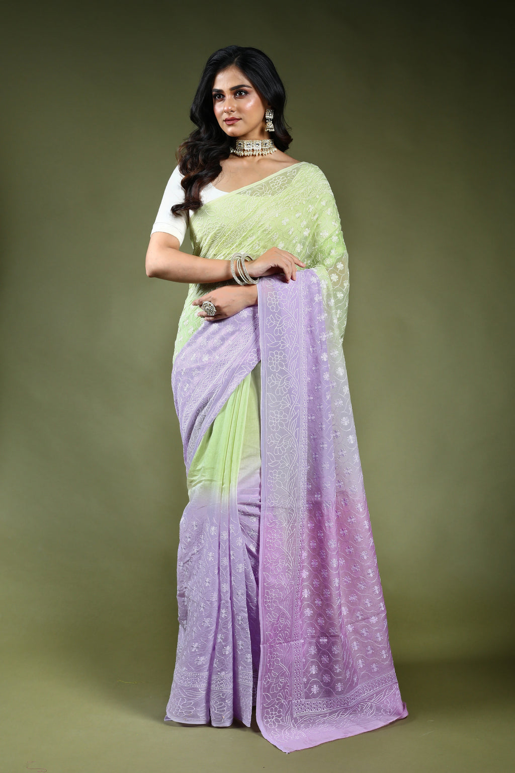 Cotton Chikankari Saree with Blouse Piece