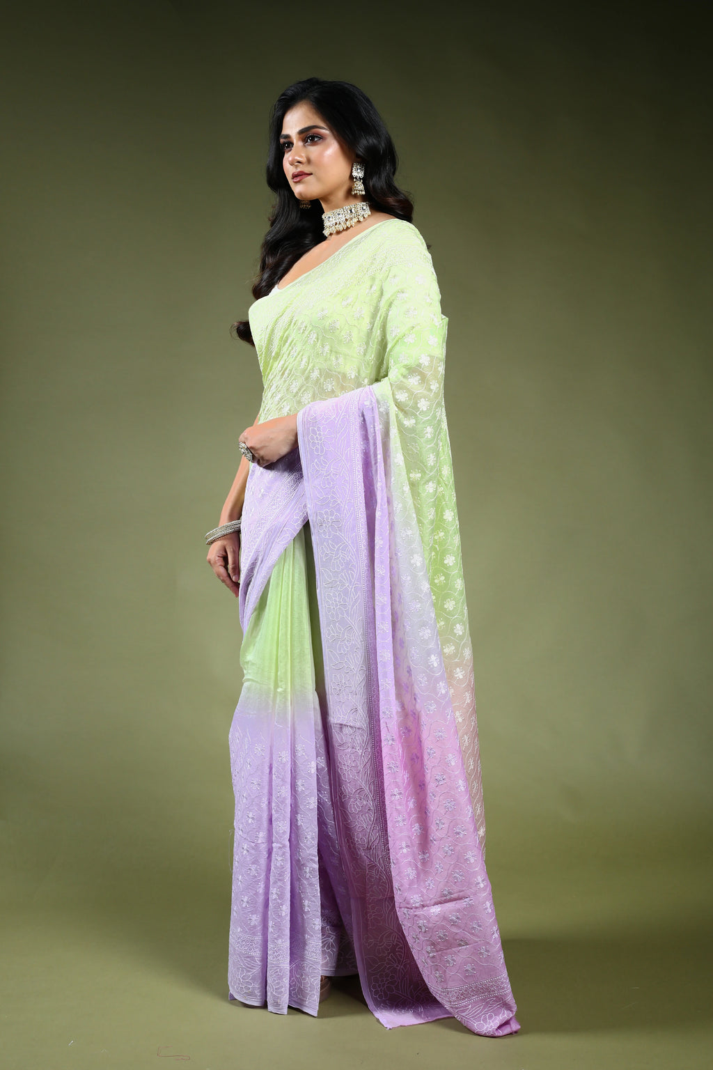 Cotton Chikankari Saree with Blouse Piece