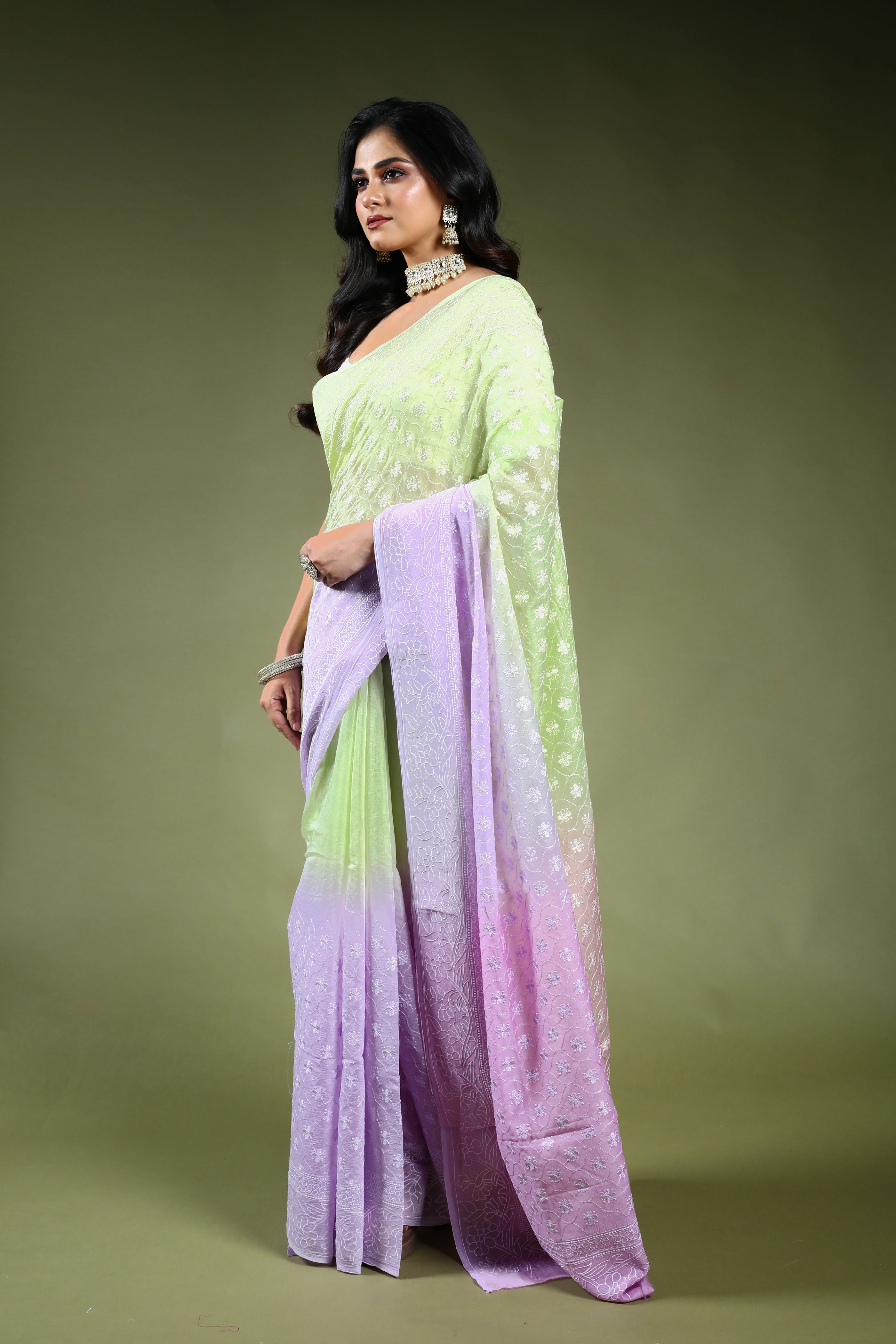 Cotton Chikankari Saree with Blouse Piece