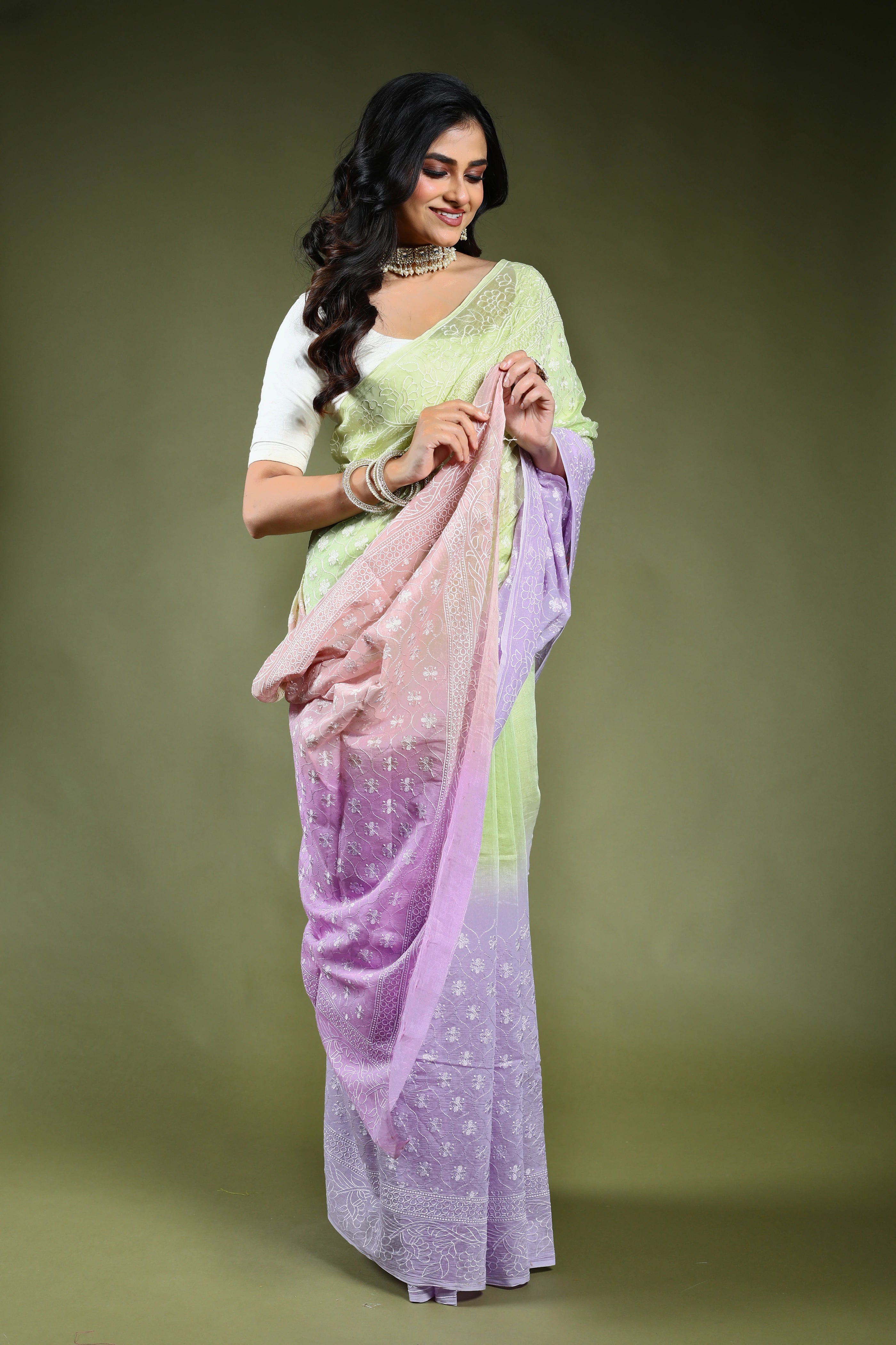 Cotton Chikankari Saree with Blouse Piece