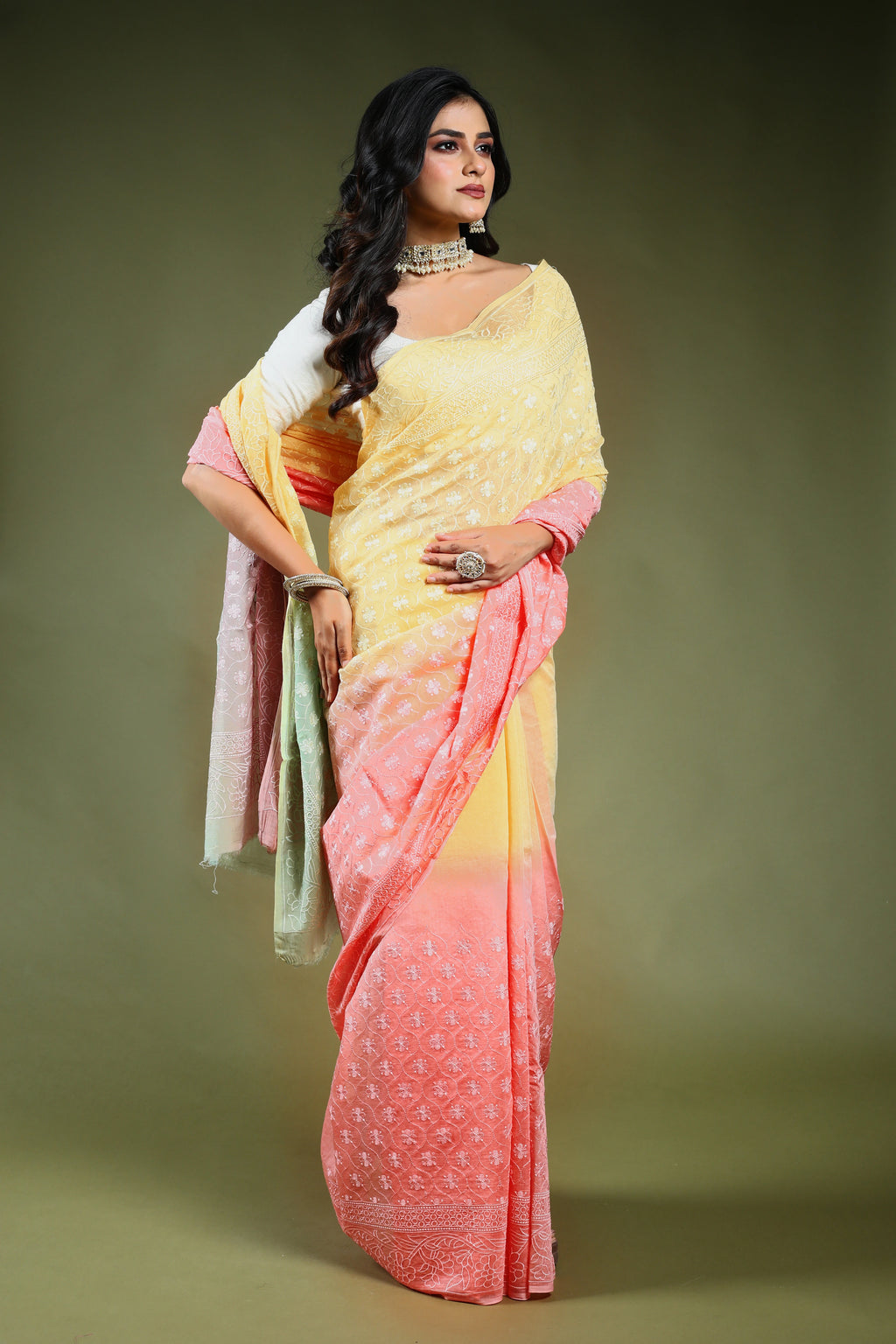 Cotton Chikankari Saree with Blouse Piece