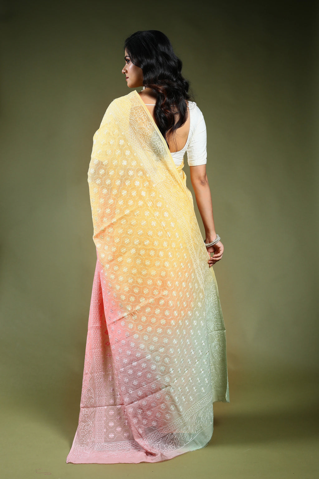 Cotton Chikankari Saree with Blouse Piece