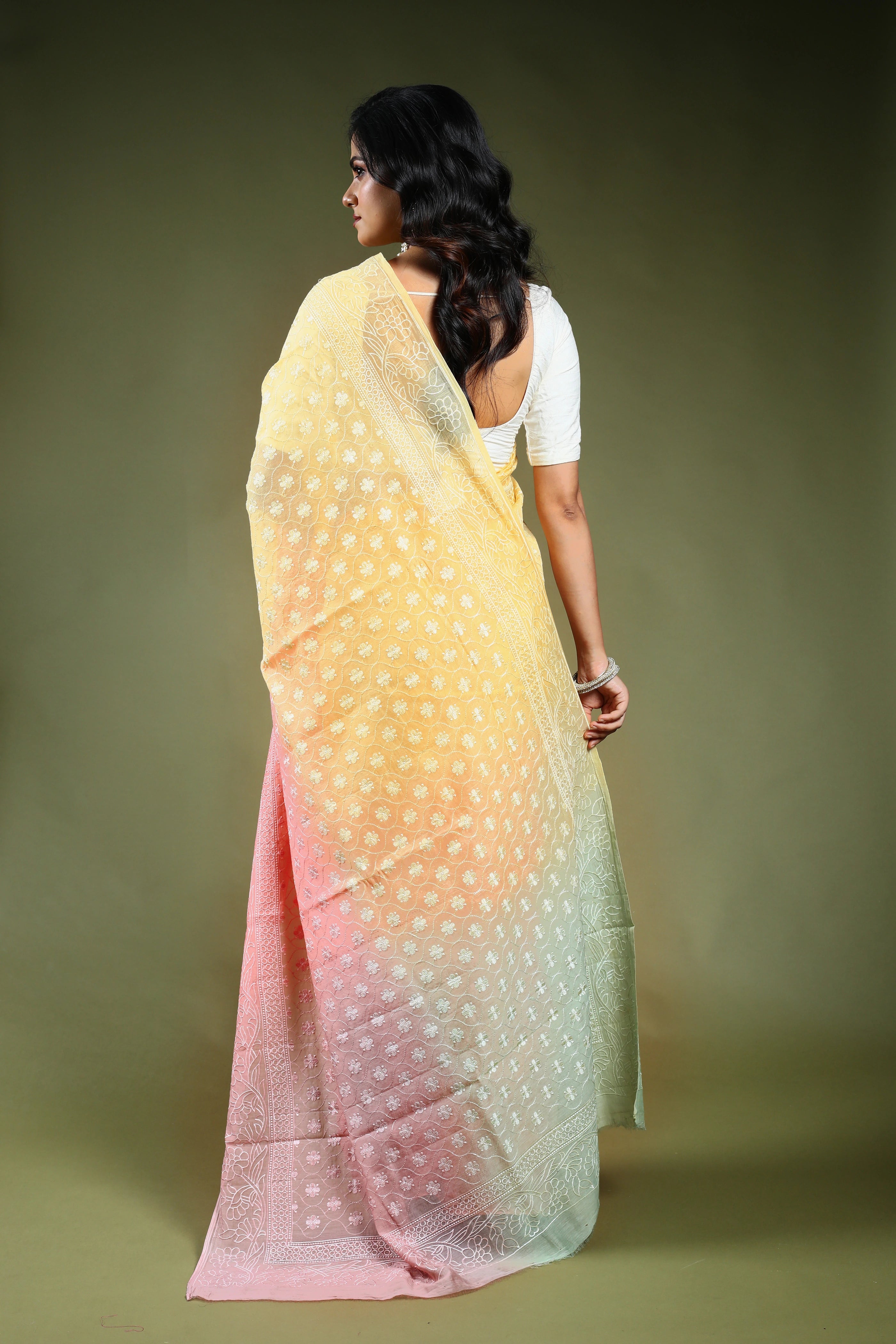 Cotton Chikankari Saree with Blouse Piece