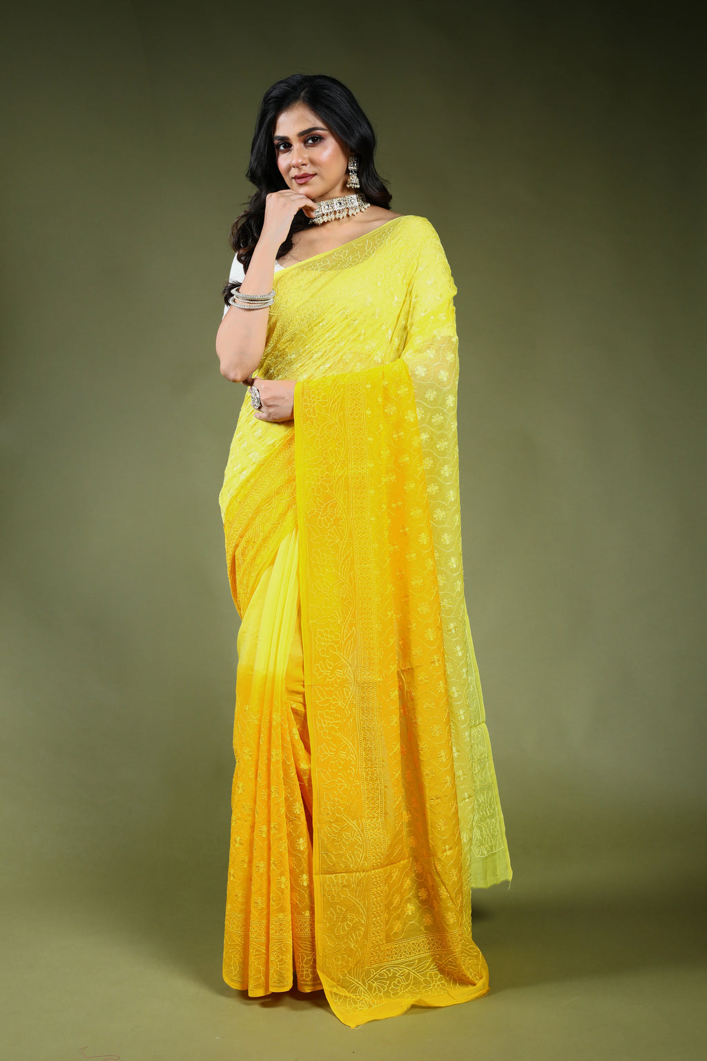 Cotton Chikankari Saree with Blouse Piece