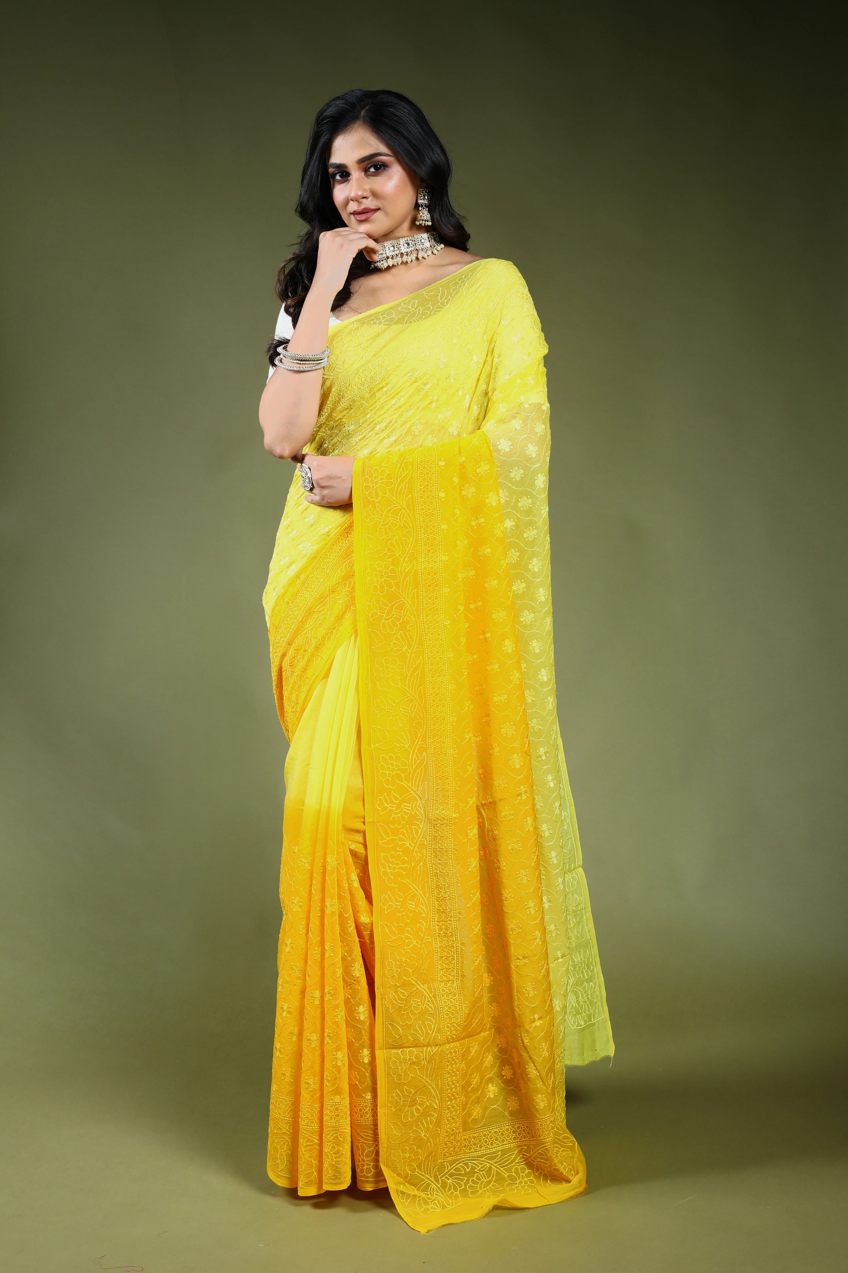 Cotton Chikankari Saree with Blouse Piece