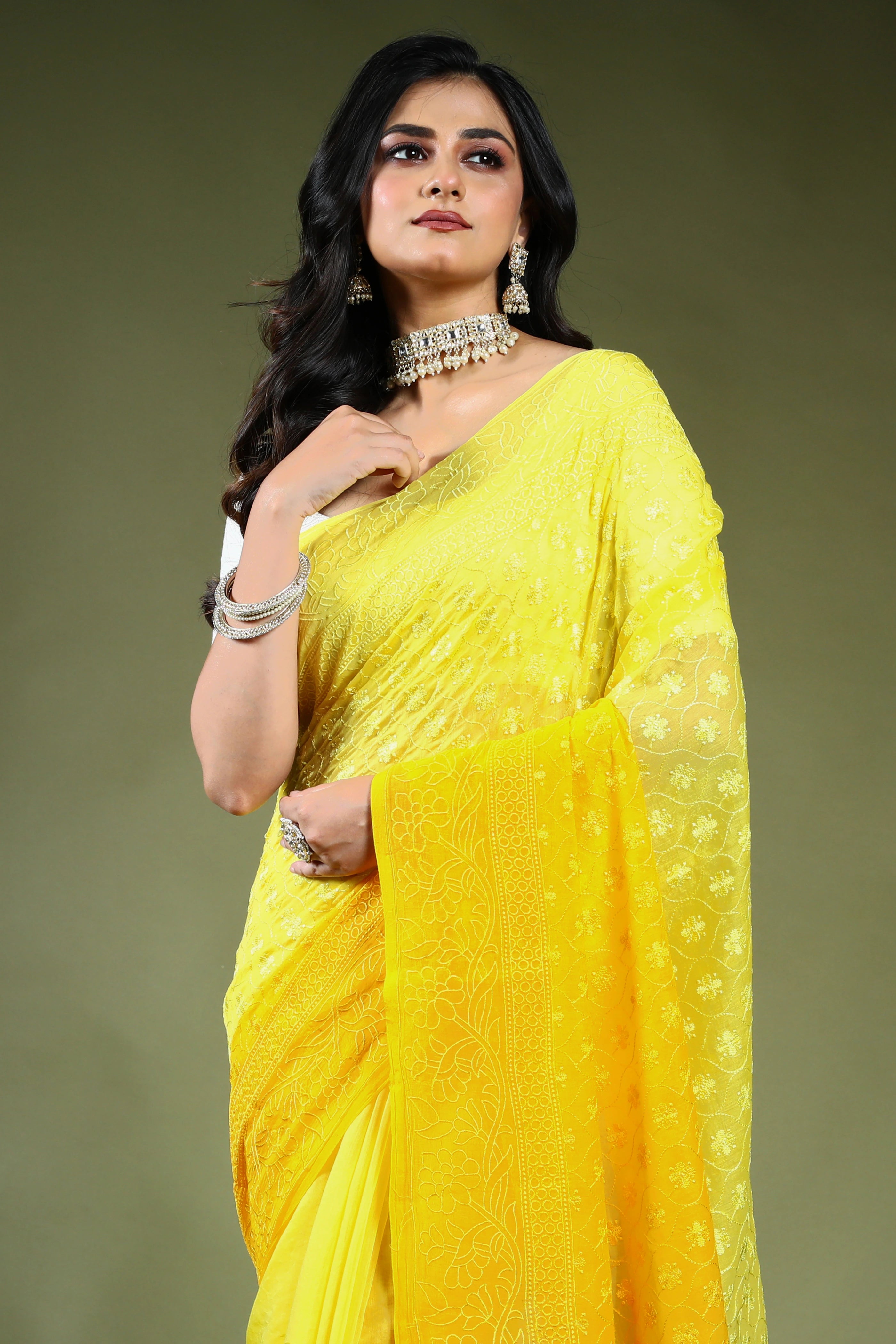 Cotton Chikankari Saree with Blouse Piece