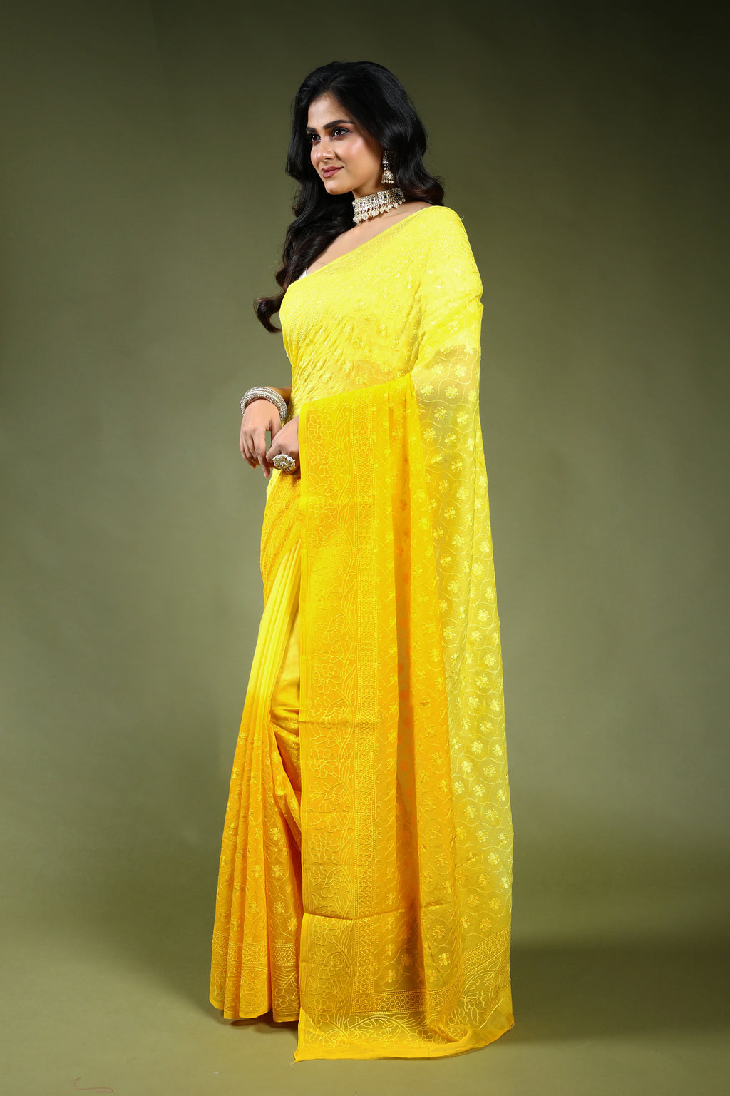 Cotton Chikankari Saree with Blouse Piece