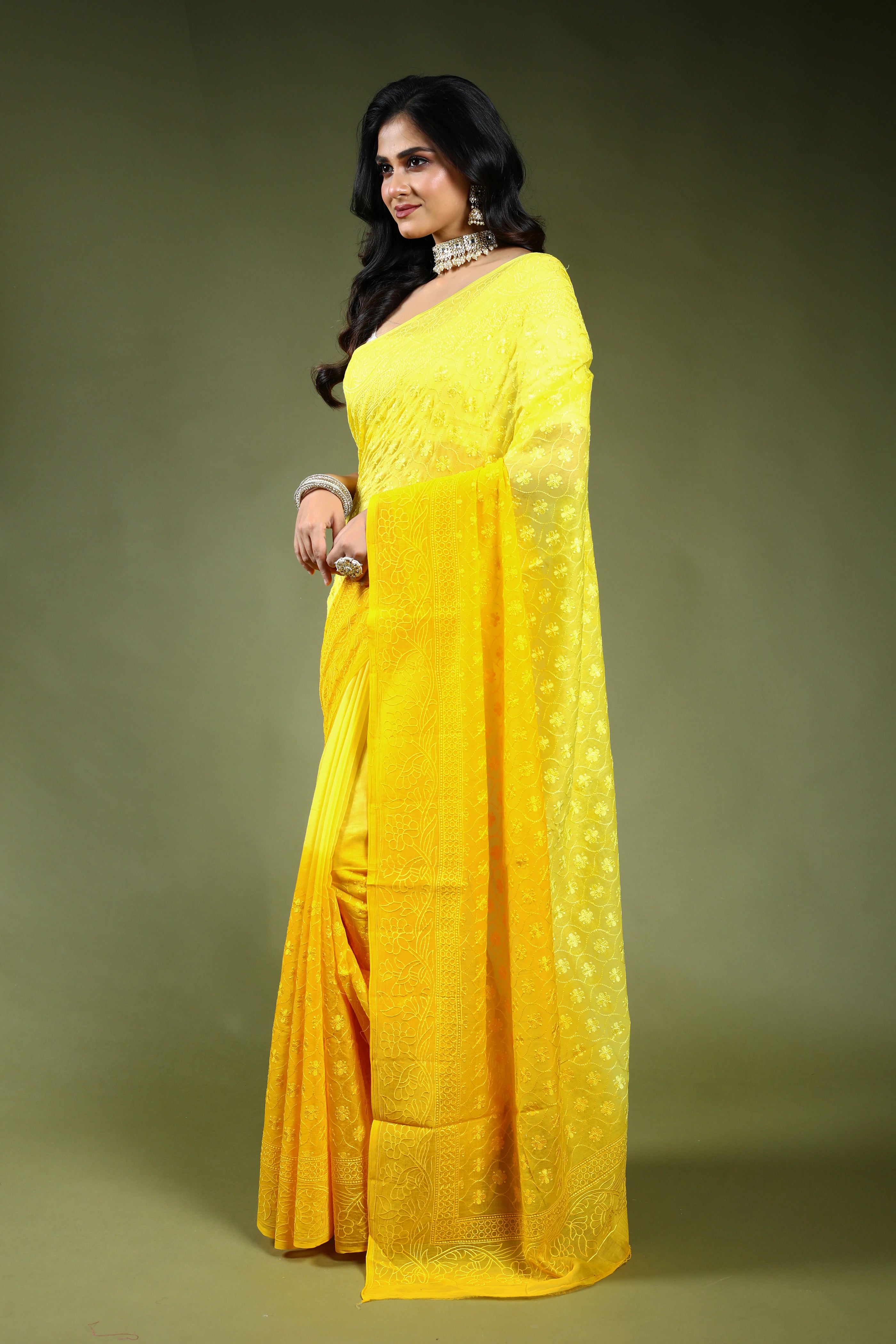 Cotton Chikankari Saree with Blouse Piece