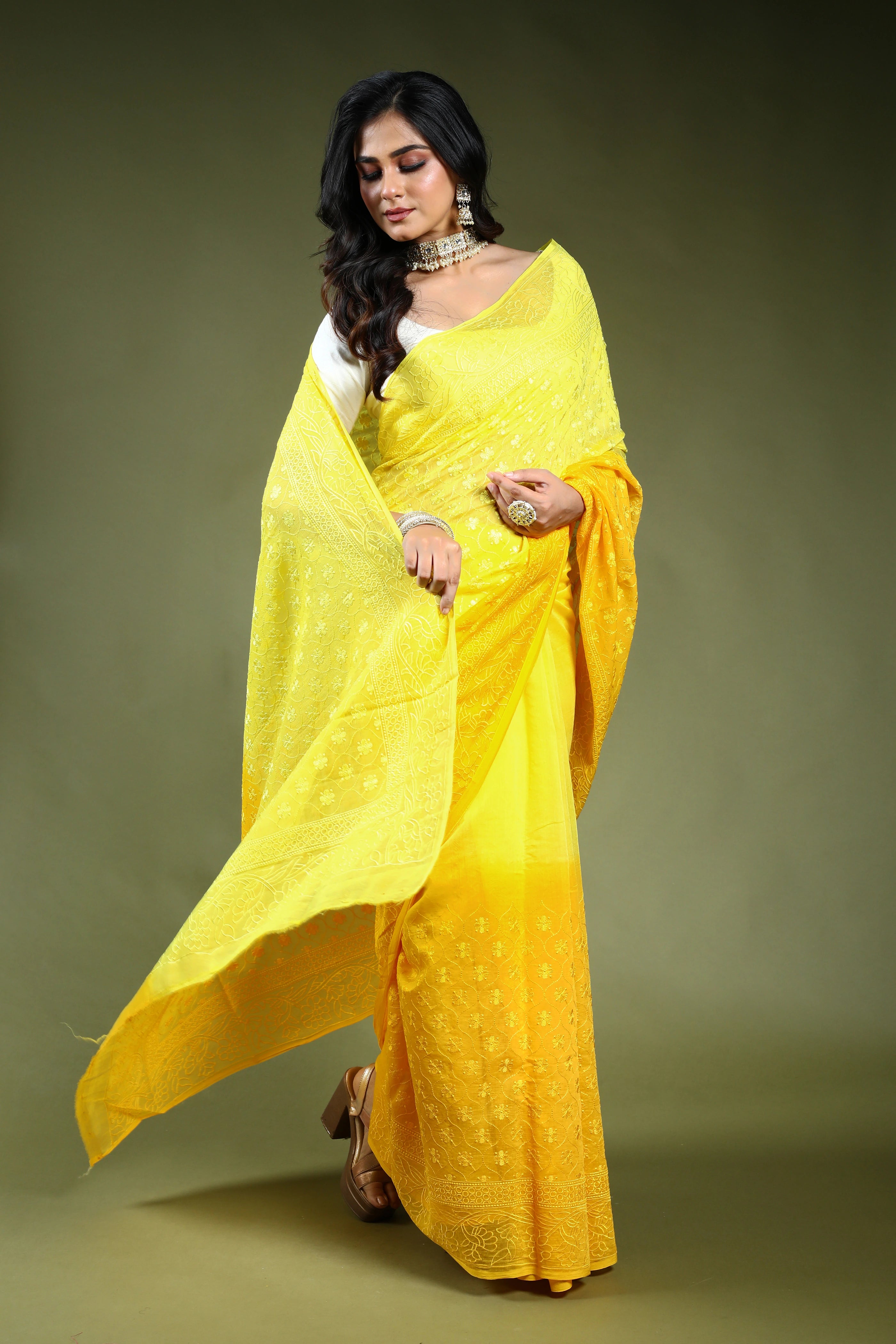 Cotton Chikankari Saree with Blouse Piece