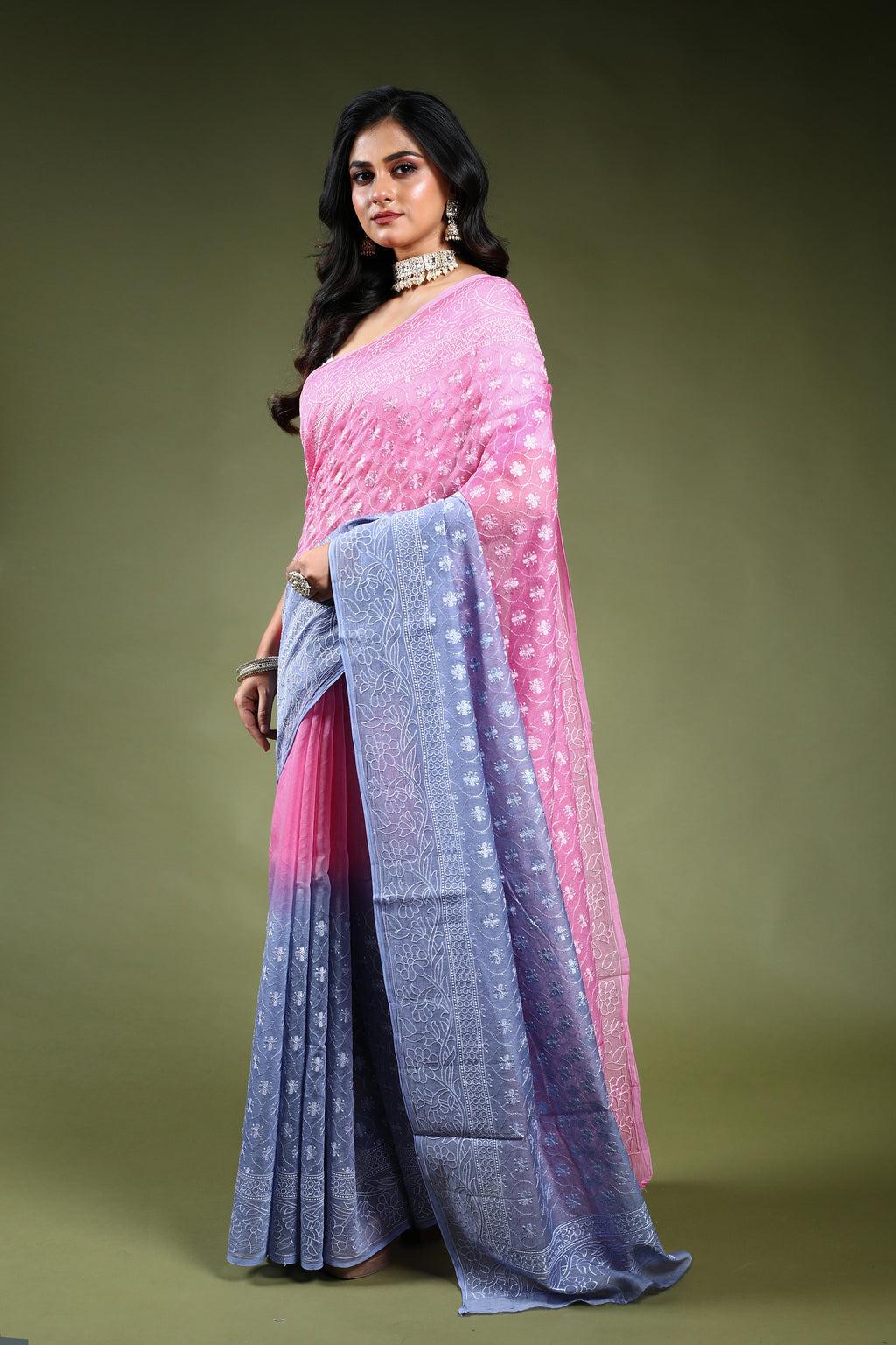 Cotton Chikankari Saree with Blouse Piece