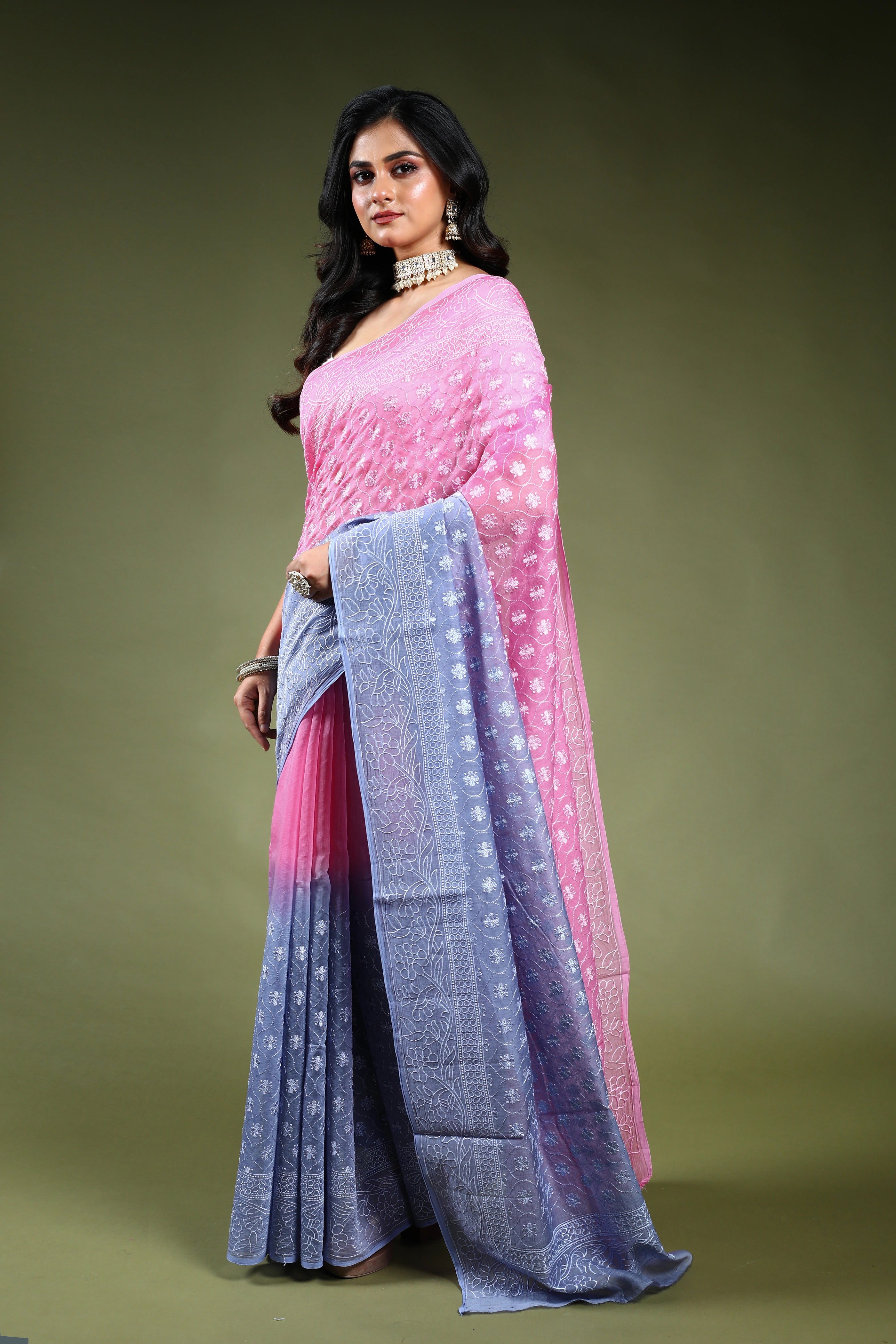 Cotton Chikankari Saree with Blouse Piece