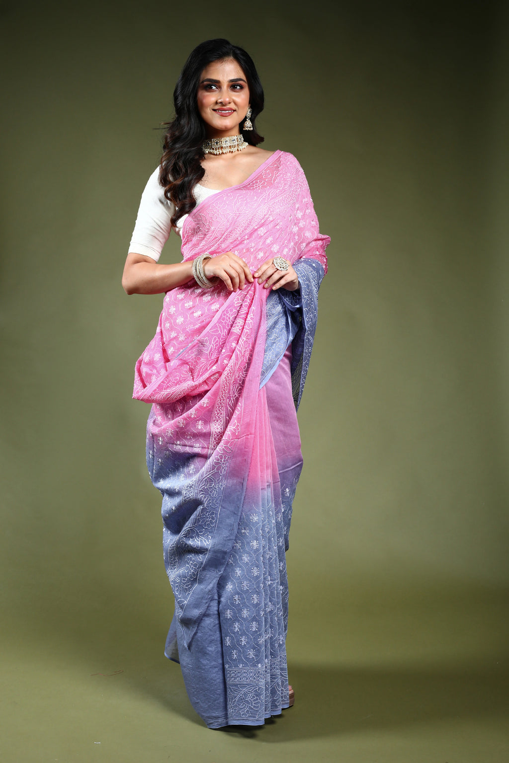 Cotton Chikankari Saree with Blouse Piece