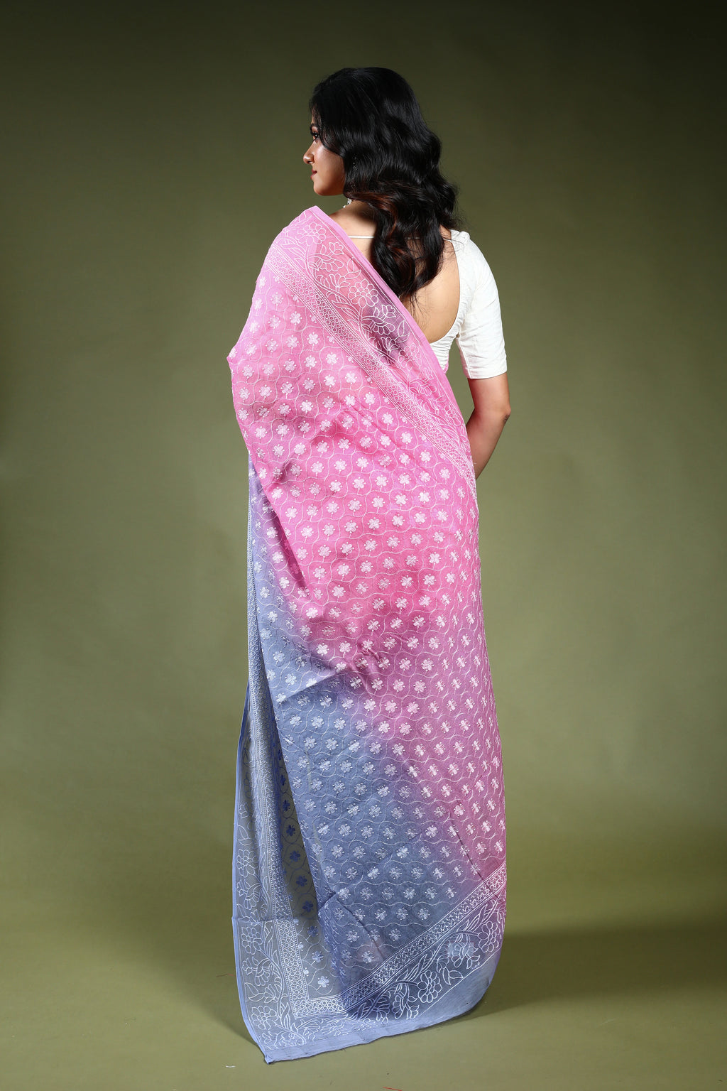 Cotton Chikankari Saree with Blouse Piece