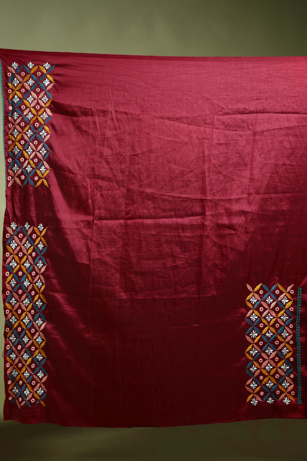 Maroon Silk Gujarati Saree with Blouse Piece