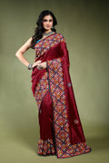 Maroon Silk Gujarati Saree with Blouse Piece