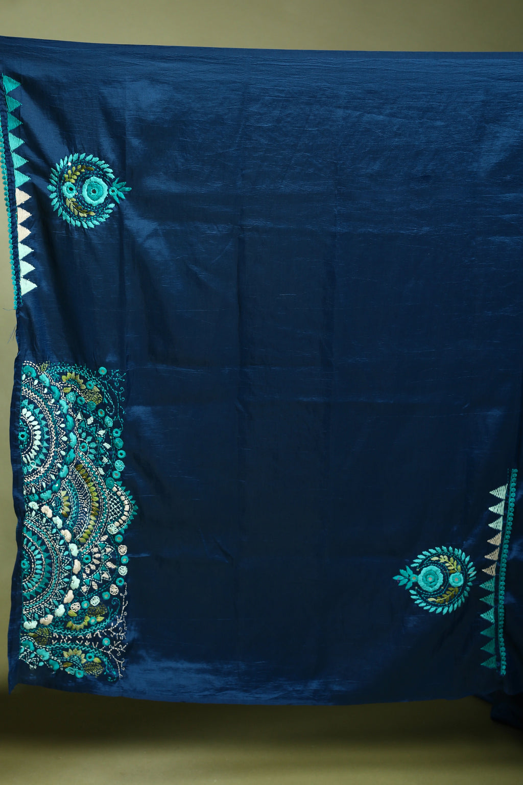 Indigo Blue Semi Silk Fusion Saree with Blouse Piece