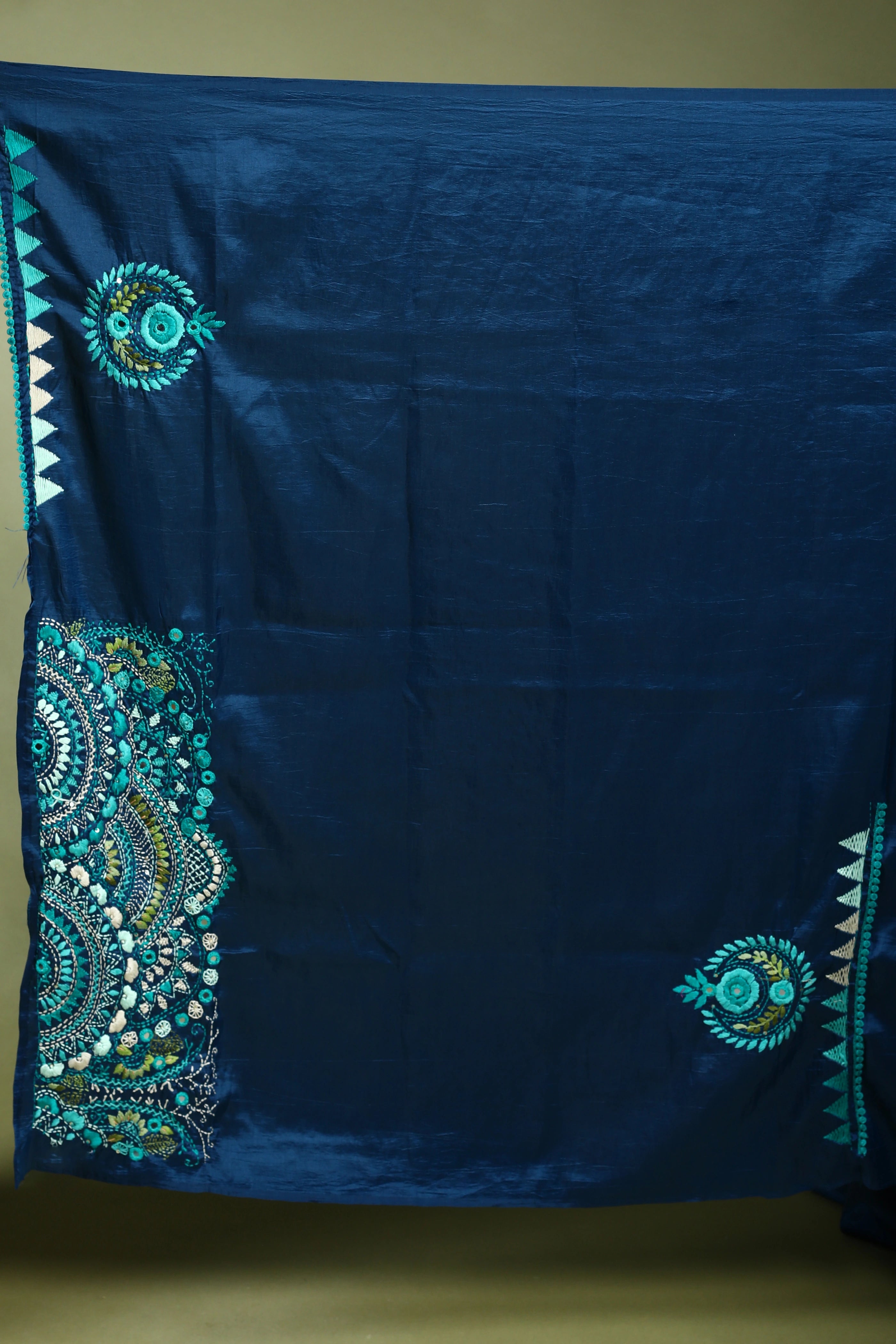 Indigo Blue Semi Silk Fusion Saree with Blouse Piece