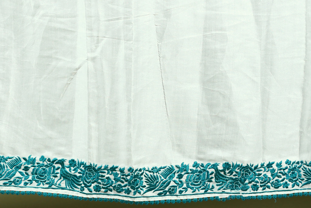 White Semi Silk Parsi Saree with Blouse Piece