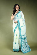 White Semi Silk Parsi Saree with Blouse Piece