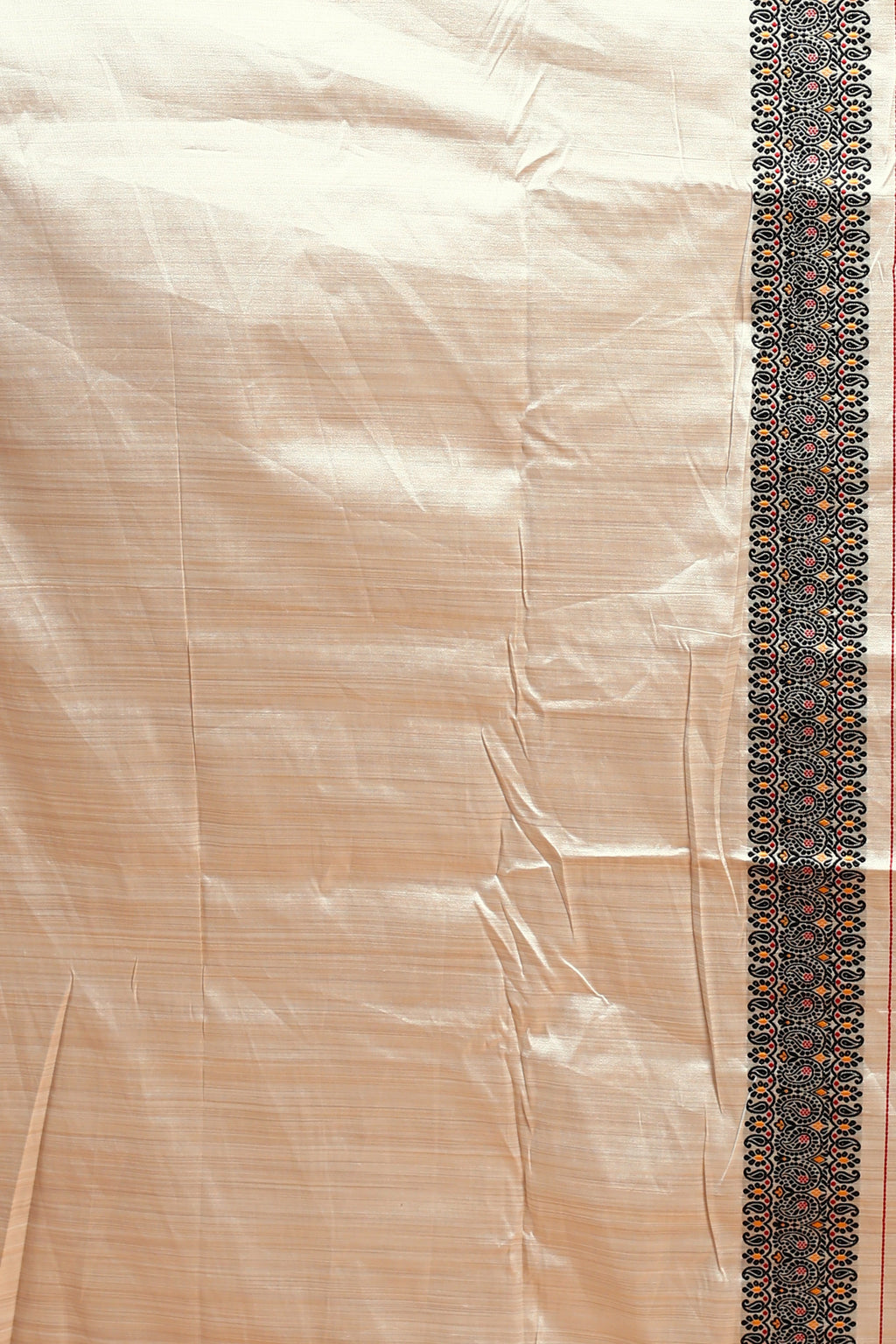 Offwhite Black Semi Assam Silk Saree with Blouse Piece