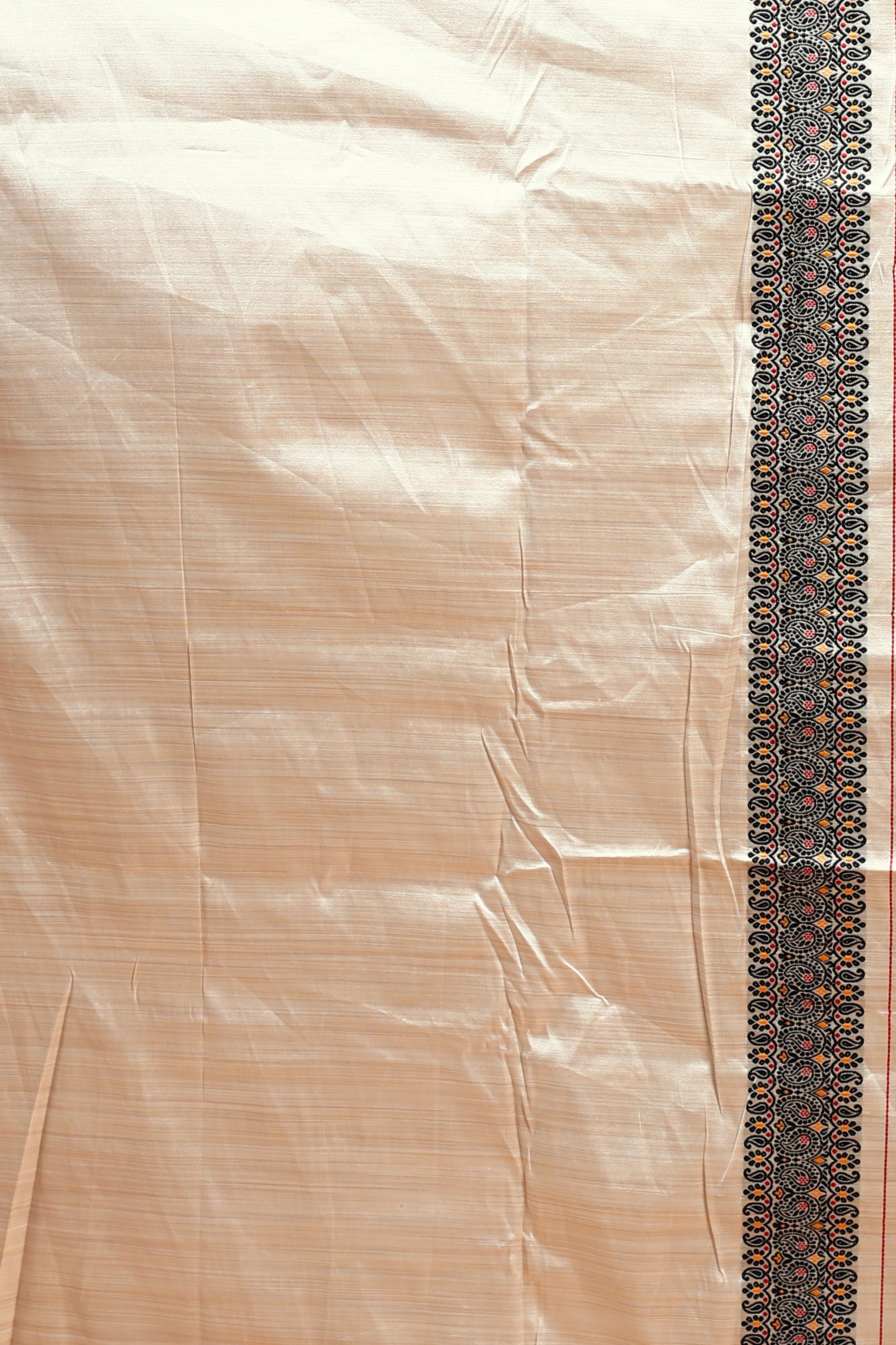 Offwhite Black Semi Assam Silk Saree with Blouse Piece