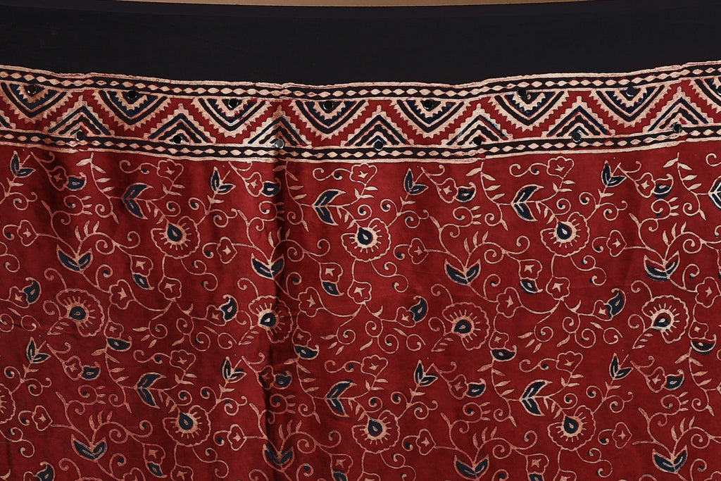 Maroon Ajrakh Modal Silk Saree with Blouse Piece