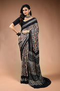 Offwhite Ajrakh Modal Silk Saree with Blouse Piece